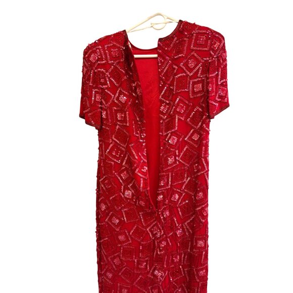 Joan Leslie Evenings Red Sequin Silk Cocktail Party Holidays Dress Size 6 - Picture 5 of 11